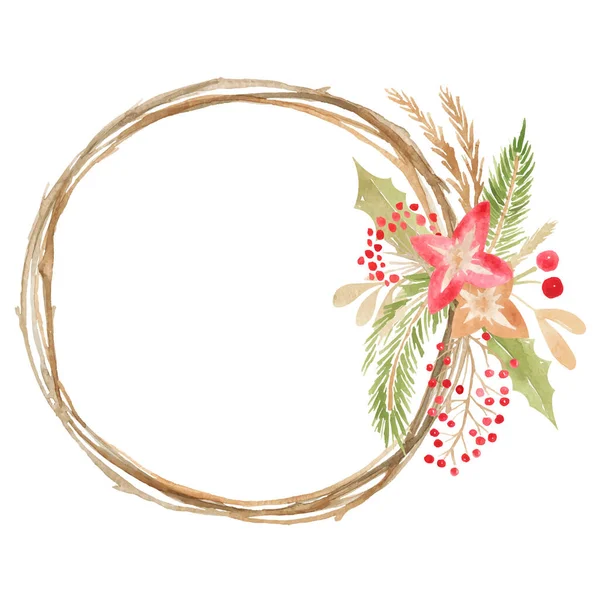 Boldog Karácsonyi Koszorút Téli Virágkeret Aranybetűs Scrapbooking Készlet Esküvői Üdvözlőlap — Stock Vector