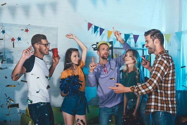 Happy Young Friends Drinking Alcohol Having Fun Home Party — Stock Photo, Image