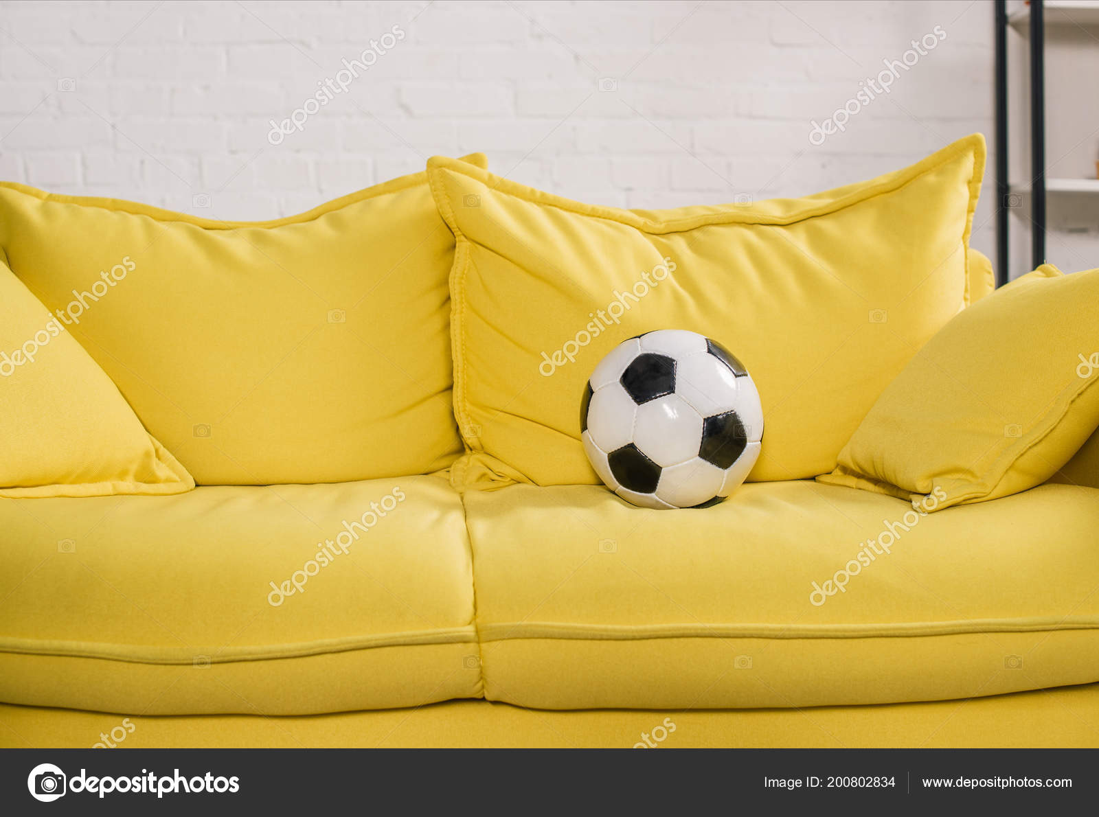 Soccer Ball Yellow Couch Cozy Room Stock Photo Igorvetushko Soccer Ball Yellow Couch Cozy Room Stock Photo