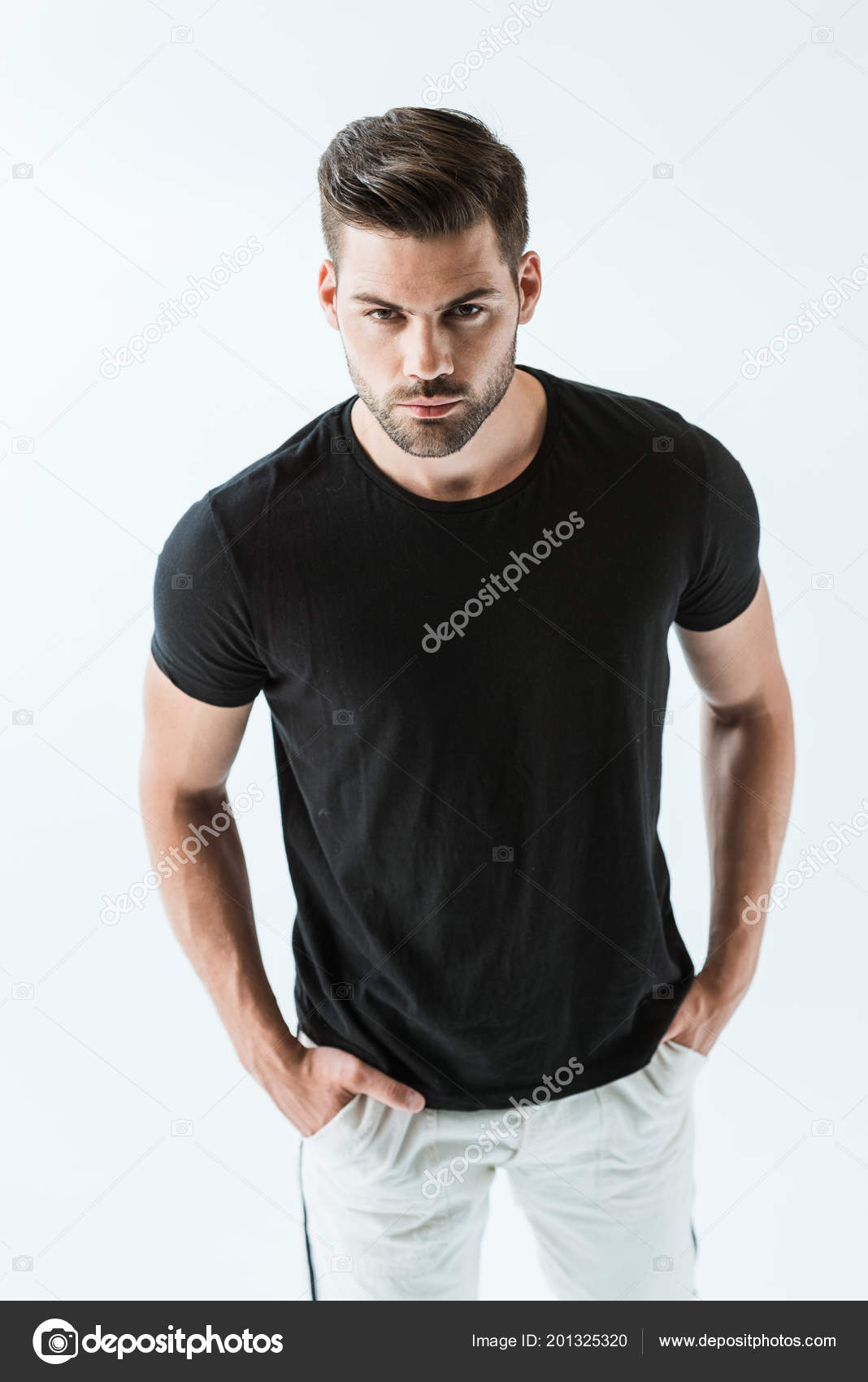 Stylish Young Man Black Shirt Isolated White Background Stock Photo by ©IgorVetushko 201325320