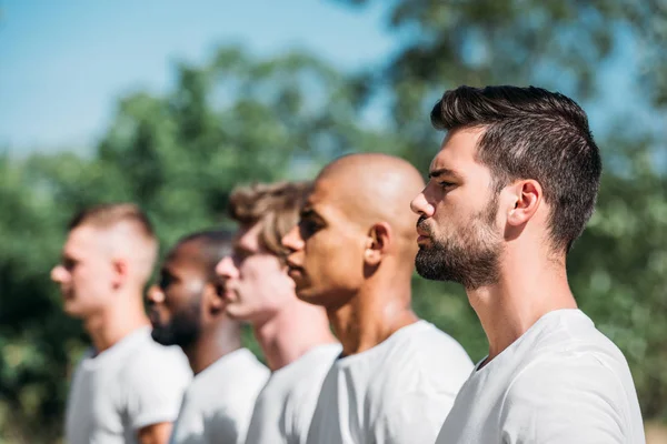 Selective Focus Multiracial Young Soldiers Range — Stock Photo, Image