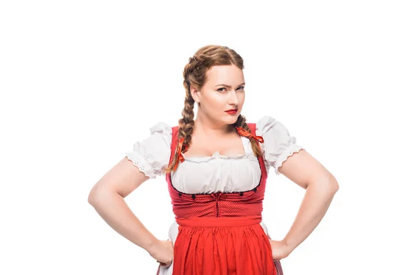 Vertrouwen Oktoberfest Serveerster Een Traditionele Beierse Kleding Reputatie Met Handen — Gratis stockfoto