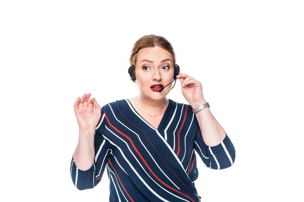 Operator Perempuan Dari Call Center Dengan Headset Terisolasi Latar Belakang — Foto Stok Gratis