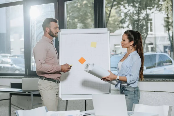 Businessman Businesswoman Preparing Presentation Office — Free Stock Photo