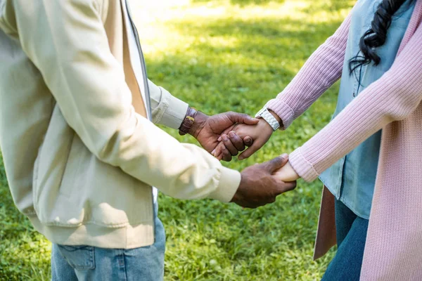 Immagine Ritagliata Coppia Afro Americana Che Tiene Mano Nel Parco — Foto Stock