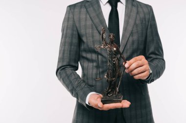 themis heykeli üzerinde beyaz izole holding avukatı kırpılmış görüntü