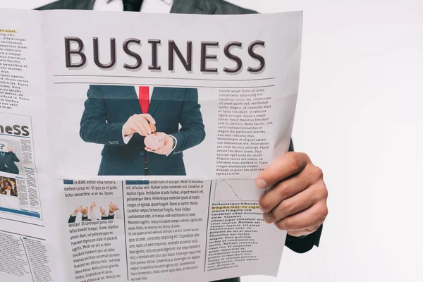 Cropped Image Businessman Reading Business Newspaper Isolated White — Free Stock Photo