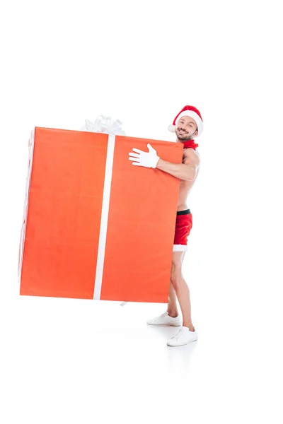 Hombre Musculoso Sin Camisa Sombrero Navidad Celebración Caja Regalo Grande — Foto de stock gratis