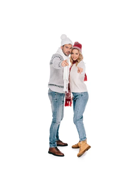 Full Length View Beautiful Young Couple Winter Outfit Standing Together — Stock Photo, Image