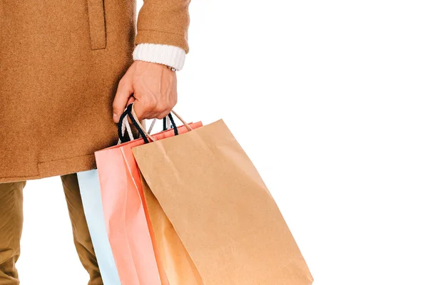 Tiro Recortado Hombre Sosteniendo Bolsas Aisladas Blanco — Foto de stock gratis