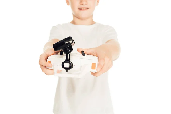 Cropped Image Boy Holding Remote Control Isolated White — Free Stock Photo