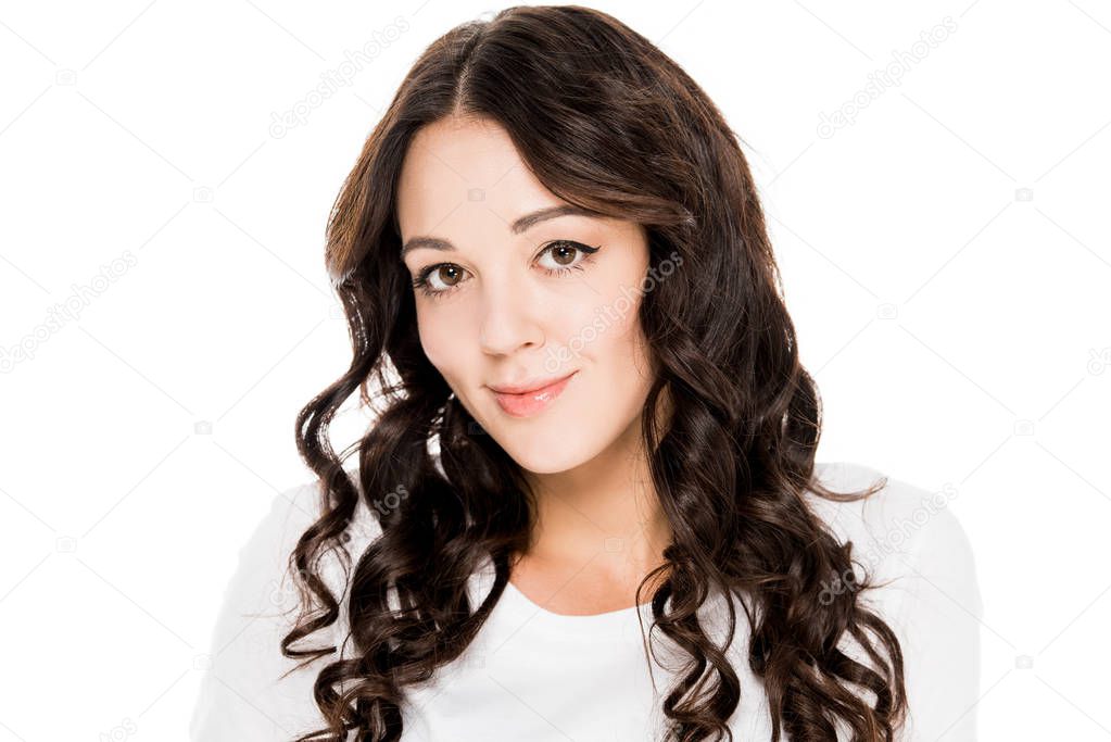 portrait of beautiful smiling young woman isolated on white