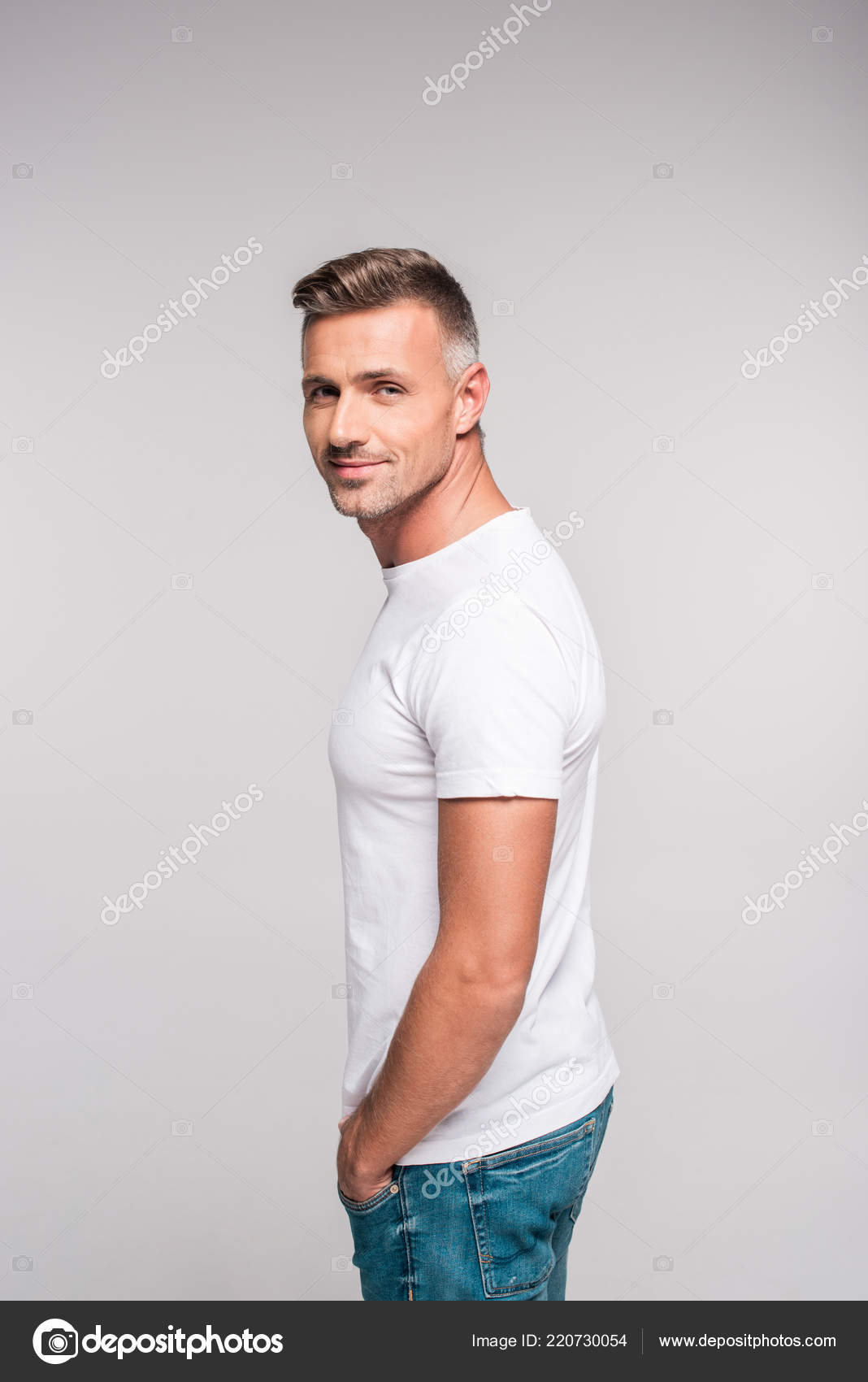 grey t shirt side view
