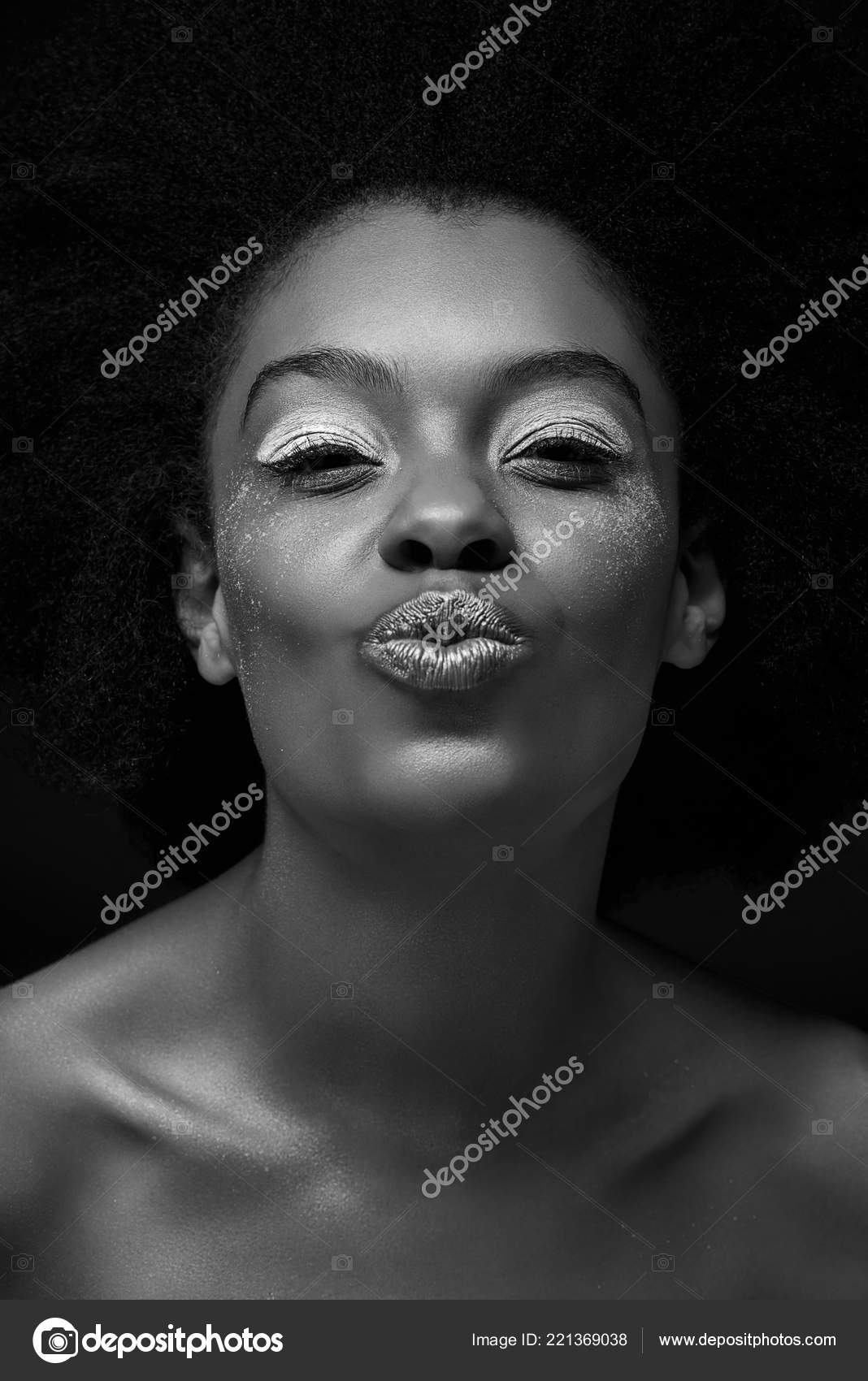 Black White Photo Attractive African American Woman Duck Face Isolated ...