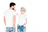 Wonderful young adult couple in white t-shirts isolated on white