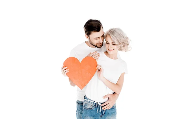 Great Attractive Couple Holding Signs Love Isolated White — Stock Photo, Image