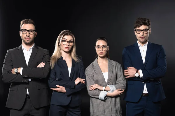 Group Business People Looking Camera Together While Standing Row Crossed — Free Stock Photo