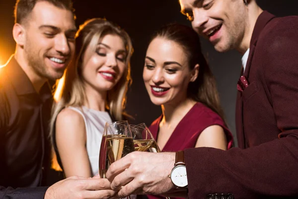 Group Friends Clinking Champagne Glasses Party Black — Stock Photo, Image