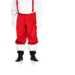 Cropped shot of santa claus in suspenders isolated on white