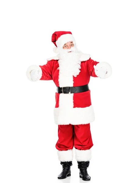 Santa Claus Looking Camera Showing Thumbs Isolated White — Free Stock Photo