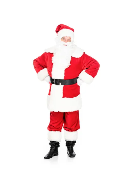 Santa Claus Při Pohledu Fotoaparát Rukama Bok Izolované Bílém — Stock fotografie zdarma