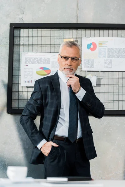 Handsome Pensive Middle Aged Businessman Looking Away Office — Free Stock Photo