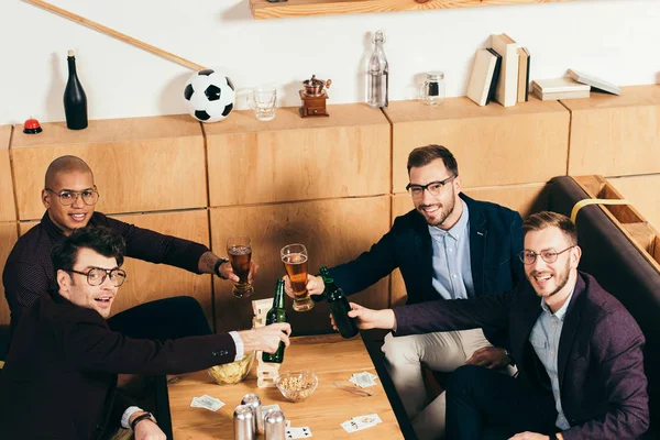 High Angle View Multiracial Business Team Clinking Drinks While Resting — Stock Photo, Image