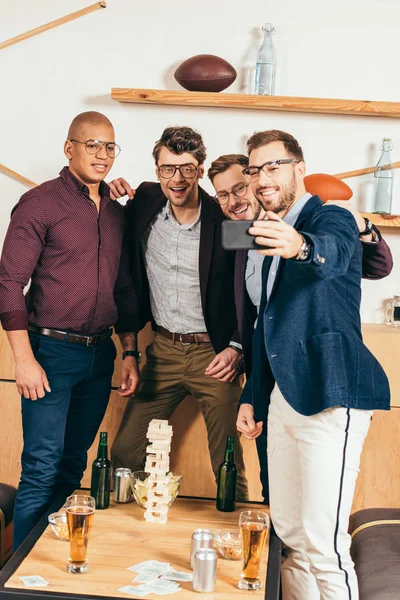 Multiracial Business Colleagues Taking Selfie Smartphone While Resting Cafe — Stock Photo, Image