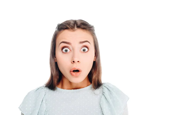 Portrait Young Shocked Woman Isolated White — Stock Photo, Image