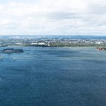 Luchtfoto van de Atlantische Oceaan en new york city, Verenigde Staten