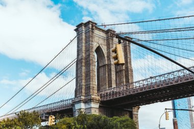 brooklyn bridge and cloudy sky in new york, usa clipart