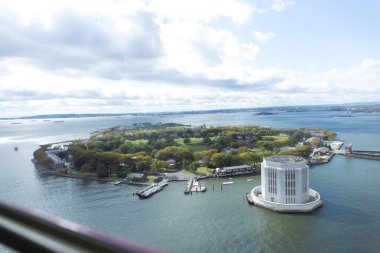 aerial view of atlantic ocean and new york city, usa clipart