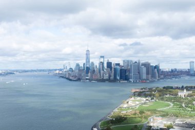 aerial view of atlantic ocean and new york city, usa clipart