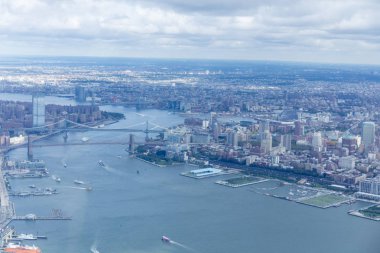 aerial view of manhattan and brooklyn bridge in new york, usa clipart