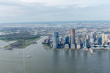 aerial view of new york buildings and atlantic ocean, usa clipart