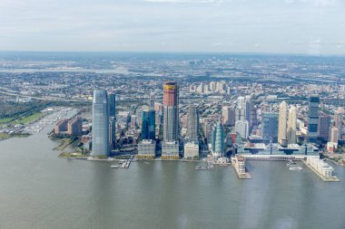 aerial view of new york buildings and atlantic ocean, usa clipart