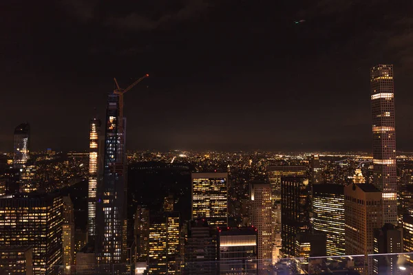 Vista Aérea Edifícios Luzes Cidade Noturna Nova York Eua — Fotografia de Stock