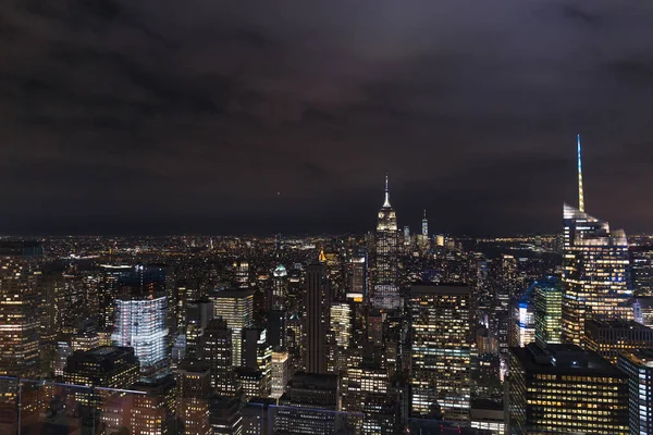 Воздушный Вид Здания Ночное Освещение Города Нью Йорке Сша — стоковое фото