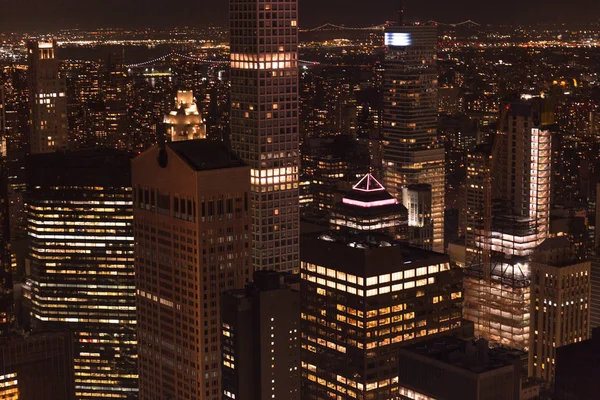 Vista Aerea Edifici Luci Notturne Della Città New York Stati — Foto Stock