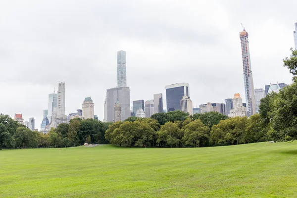 Şehir Parkı Ağaçlarda New York Abd Içinde Gökdelenler Ile Kentsel — Stok fotoğraf