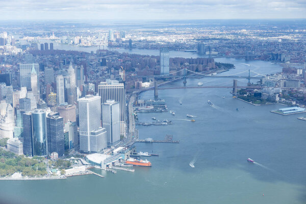 aerial view of manhattan and brooklyn bridge in new york, usa