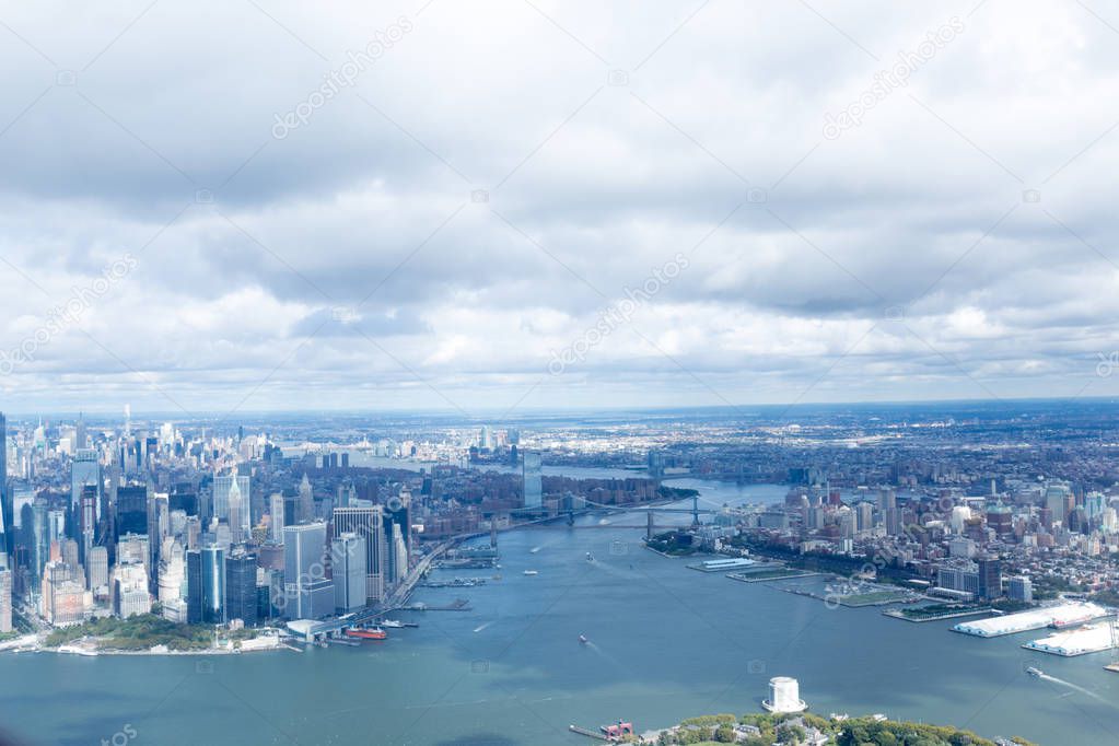 aerial view of atlantic ocean and new york city, usa