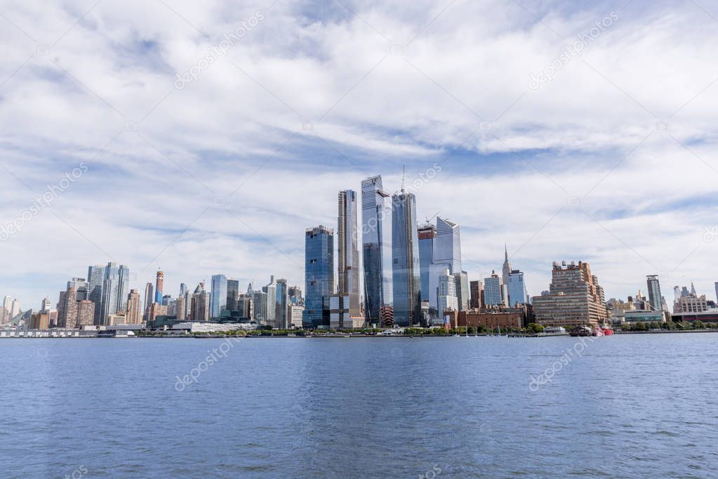 scenic view of new york buildings and atlantic ocean, usa