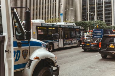 NEW YORK, USA - OCTOBER 8, 2018: urban scene with cars on new york city street, usa clipart