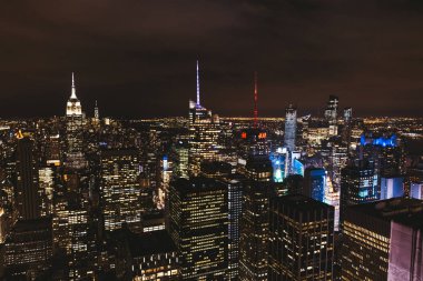 NEW YORK, USA - OCTOBER 8, 2018: aerial view of new york city at night, usa clipart