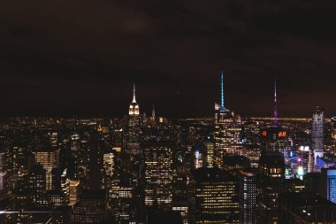 New York, ABD - 8 Ekim 2018: gece, ABD new york şehrinin havadan görünümü