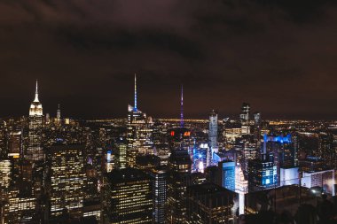 New York, ABD - 8 Ekim 2018: gece, ABD new york şehrinin havadan görünümü