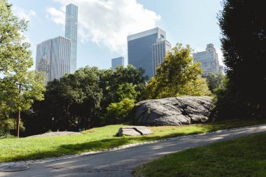 NEW YORK, USA - OCTOBER 8, 2018: scenic view of skyscrapers and park in new york, usa clipart