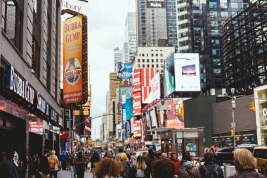 TIMES SQUARE, NEW YORK, USA - OCTOBER 8, 2018: urban scene with crowded times square in new york, usa clipart