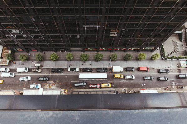 NEW YORK, USA - OCTOBER 8, 2018: view from above over vehicles on new york street, usa 